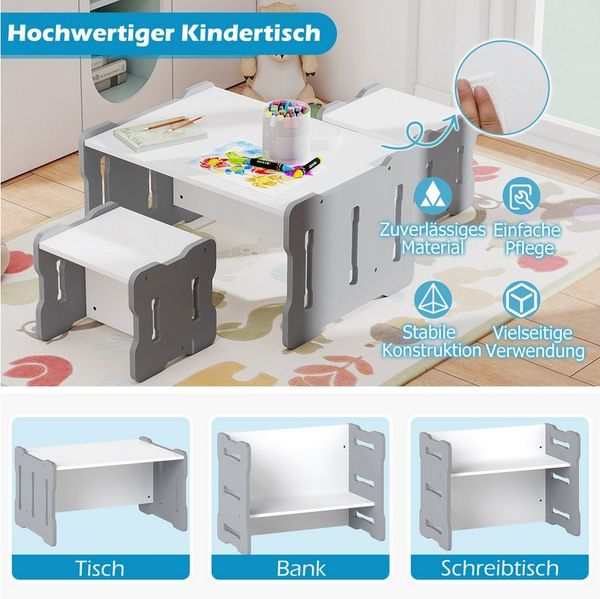 COSTWAY Kindersitzgruppe, (3-tlg), Kleinkind-Set mit 2 Hockern, Holz