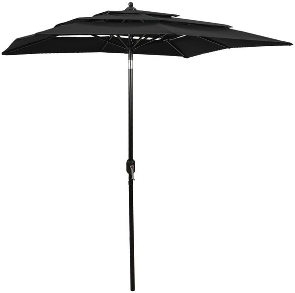 Sonnenschirm | Terrassenschirm | Gartenschirm mit Aluminium-Mast 3-lagig Schwarz 2x2 m