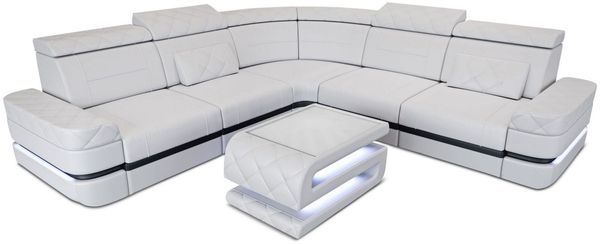 Ecksofa Positano L Form - Büffelleder - weiß-schwarz