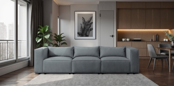 Sofa Designersofa NEVIO 3-Sitzer in Stoff Lincoln Graublau