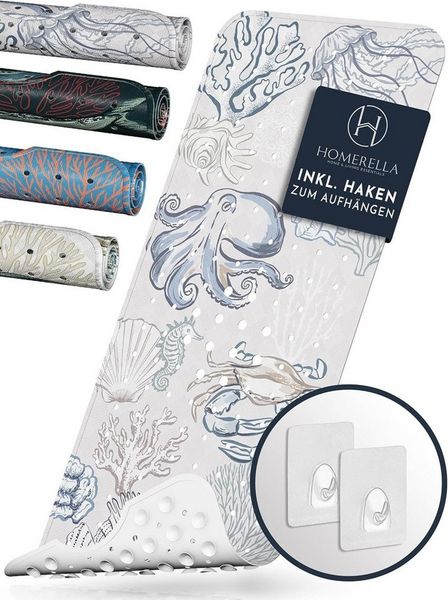Homerella Badematte rutschfest 100% BPA frei inkl. 2 Haken zum Aufhängen 100x40cm, Antirutschmatte Badewanne hautsensitiv & schimmelresistent