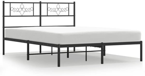 vidaXL Bettgestell mit Kopfteil, Metall, Schwarz, 135x190 cm