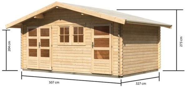 Mittelwandhaus Lagor 2 - 507x327 cm, 38 mm Blockbohlen natur, Karibu Bild 2