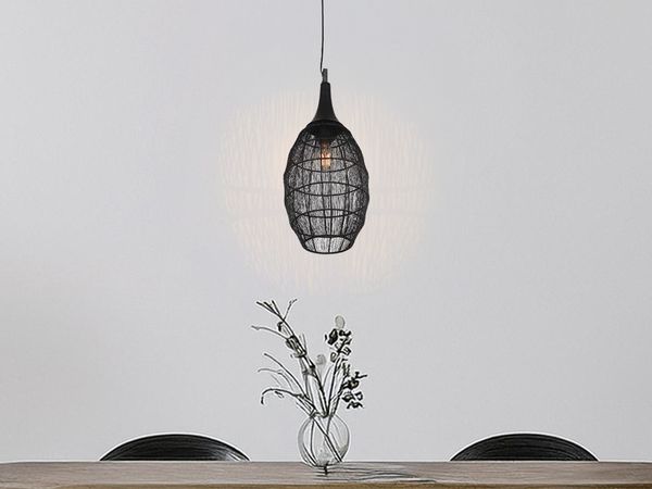 Pendelleuchte SORAYA mit Drahtgeflecht Lampenschirm Oval Schwarz, Ø 26cm