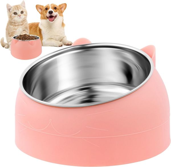ABC Futternapf aus Edelstahl für Katzen, 15° erhöhter und geneigter Futternapf, herausnehmbarer 400-ml-Napf für Katzen und Hunde, Nackenstütze