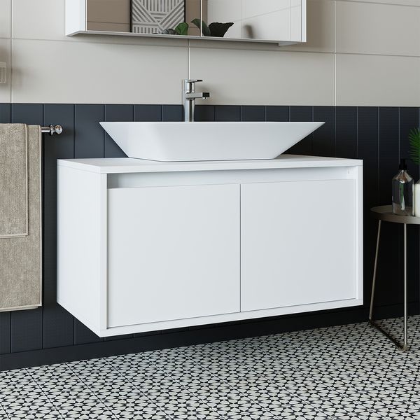 Roomart ATLANTIC-85 Badmöbel Set– 2-teiliges Badezimmermöbel Set - Waschbecken mit Unterschrank - H 45 x B 45 x T 85 cm • Weiß
