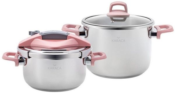 Karaca Schnellkochtopf Karaca Perfect Pink 4+6 Liter Schnellkochtopf-Set
