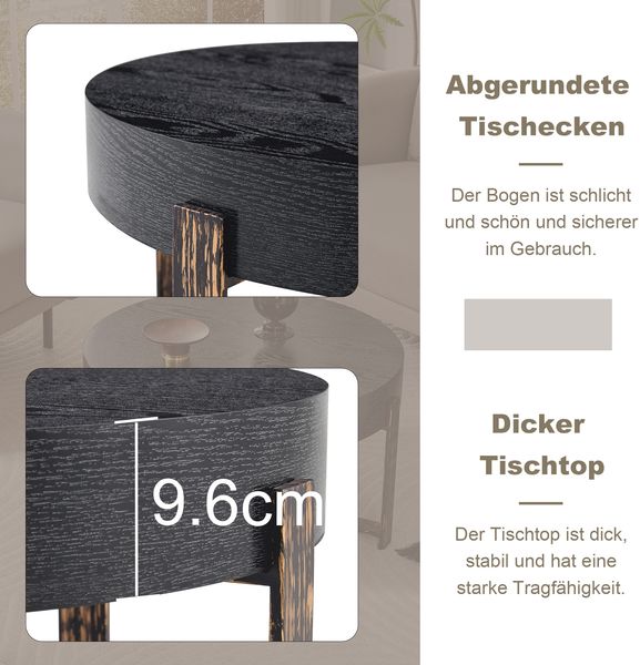 Beistelltisch rund mit MDF-Platte & Metallgestell, Ø 68x39 cm, Schwarz Bild 5