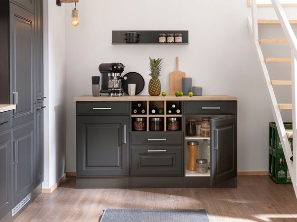 KOCHSTATION Unterschrank KS-Stockholm 150 cm breit, hochwertige MDF-Fronten mit Fräsung, viel Stauraum