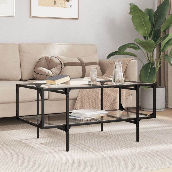 vidaXL Couchtisch mit Glasplatte Transparent 98,5x50x45 cm Stahl 846042