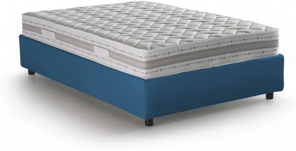 Dmora Apel Doppelbett, Bettkasten mit Stoffbezug, 100 % Made in Italy, Öffnung vorne, inklusive Matratze 160 x 190 cm, Blau
