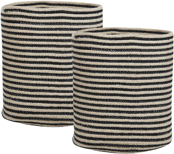 Textilkorb Baumwolle beige schwarz ⌀ 33 cm 2er Set YERKOY
