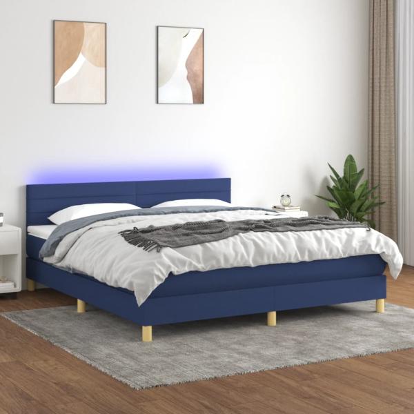 vidaXL Boxspringbett mit Matratze & LED Blau 180x200 cm Stoff 3133819