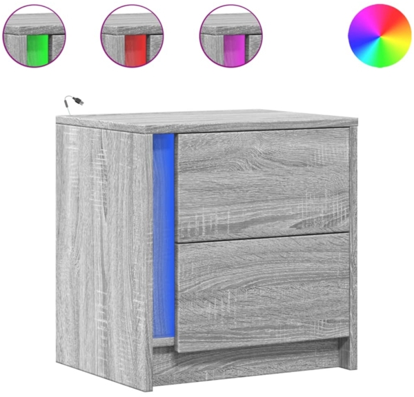 vidaXL Nachttische mit LED-Leuchten 2 Stk. Grau Sonoma Holzwerkstoff 852058