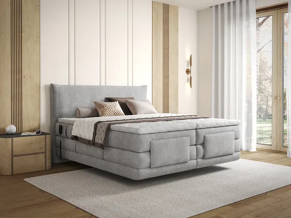 Vente-unique - ZANORO Bett Stoff Grau - B 168 cm x H 126 cm x L 216 cm