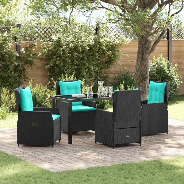 vidaXL Garten Essgruppe mit Kissen 5 pcs Schwarz Poly Rattan 3381039