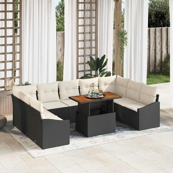 vidaXL Garten Essgruppe mit Kissen 10 pcs Schwarz und Creme 3349879