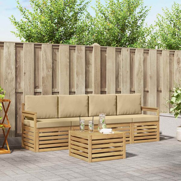 vidaXL Outdoor-Sofagarnitur mit Kissen 5 pcs Weiß und Beige Polyester 3391343