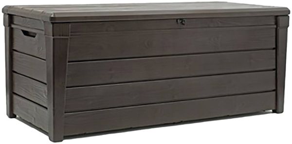 Dmora Aufbewahrungstruhe für draußen Wawa, Gartenbox, Outdoor-Truhe, Stauraumbank für außen, 145x70 h60 cm, Braun
