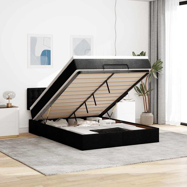 vidaXL Ottomane Bett mit Matratze & LEDs Schwarz 140x200 cm Stoff 3312480