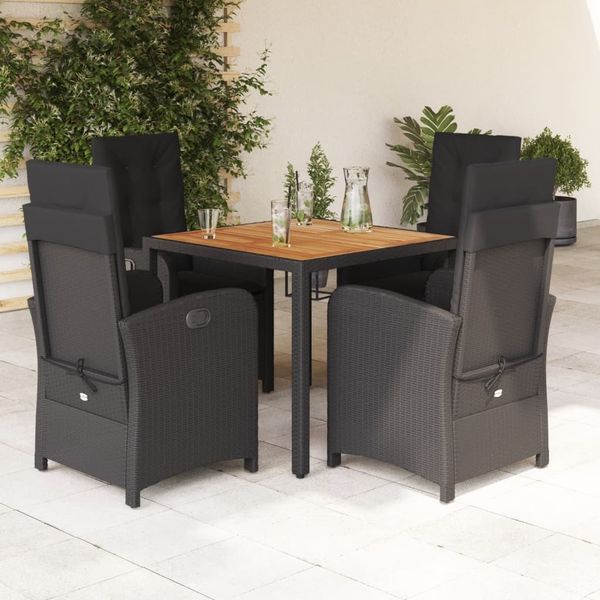 vidaXL 5-tlg. Garten-Essgruppe mit Kissen Schwarz Poly Rattan 3212231
