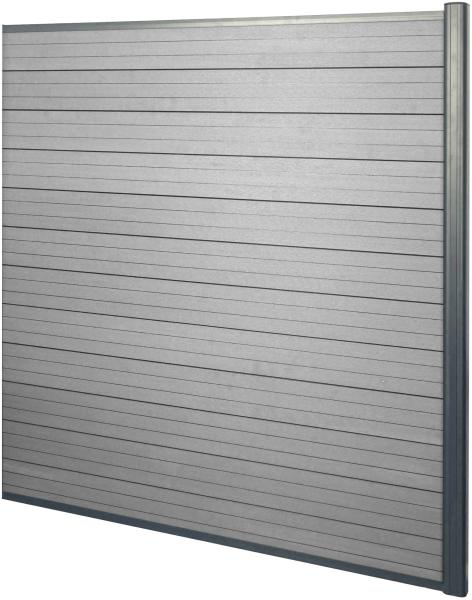 WPC-Sichtschutz Sarthe, Windschutz Zaun, Alu-Pfosten ~ Erweiterungselement, 1,85m grau