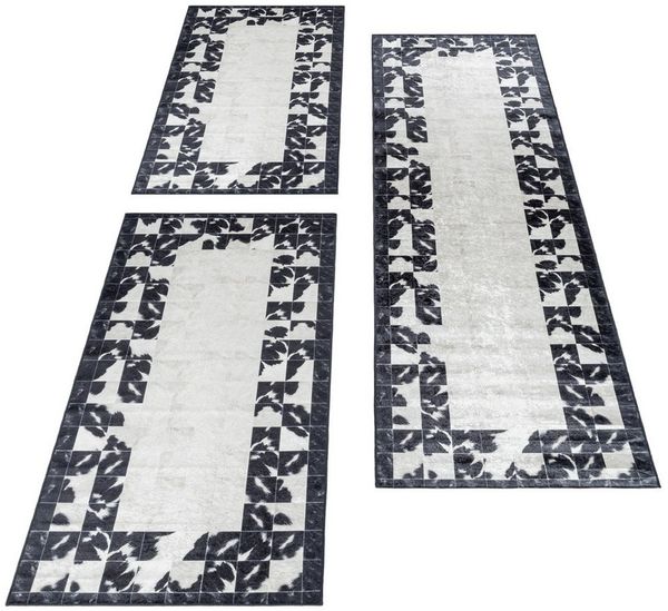 Teppium Teppich Patchwork Design, Rechteckig, Höhe: 6 mm, Schlafzimmer Teppich Bettumrandung Läufer Set 3 teilig Schwarz-4