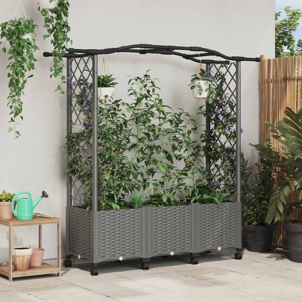 vidaXL Hochbeet mit Rankgitter und Dach Hellgrau 164 x 40 x 144 cm PP 3423103