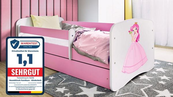 Raumhirsch Furniture Kinderbett 70x140, 80x160, 80x180 cm - Komplettset mit Matratze & Schublade (Bett für Mädchen, Einzelbett Kinder 2–12, mit Rausfallschutz & Lattenrost), verschiedene Farben & Designs