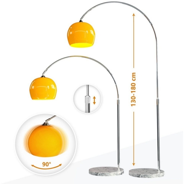 CCLIFE LED E27 Bogenlampe höhenverstellbar Marmorfuß weiß orange Stehlampe Stehleuchte Standleuchte Bogenleuchte Bogenstandleuchte, Farbe:Orange, höhenverstellbar 130-180cm Bild 2