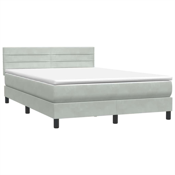 vidaXL Boxspringbett mit Matratze Hellgrau 140x220 cm Samt 3316353 Bild 3