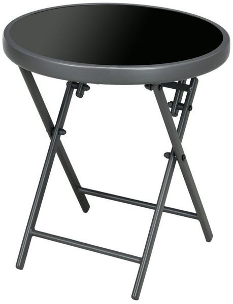 Outsunny Gartentisch klappbar, aus Glas, rund (Klapptisch, 1-St, Beistelltisch), für Balkon Terrasse Wohnzimmer Büro, 45 x 45 x 50 cm, Schwarz