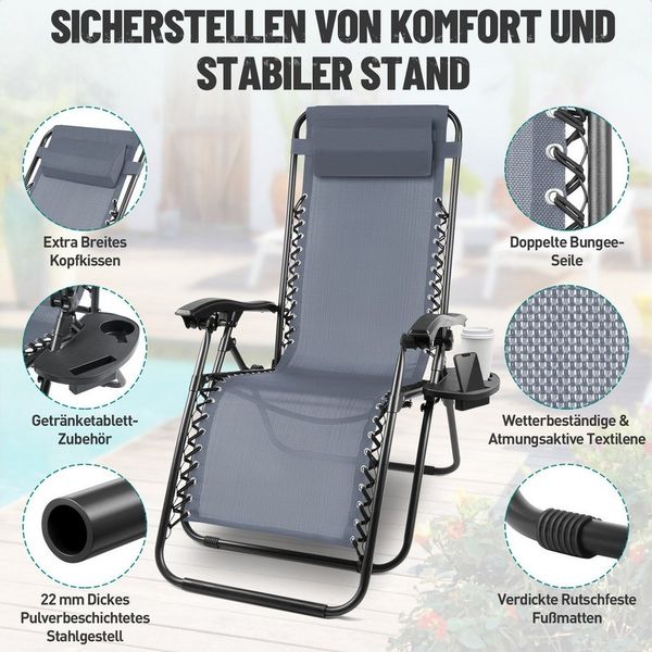 Huracan Gartenliege Sonnenliege Klappbar, Gartenliege Wetterfest, bis 120 KG, 2 St, Liegestuhl Garten mit Nackenkissen Getränkehalter Seitentasche, klappbar,ergonomisch geformt,platzsparend zerlegbar