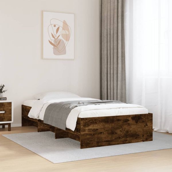 vidaXL Bettgestell ohne Matratze Räuchereiche 90x200 cm Holzwerkstoff 3295678