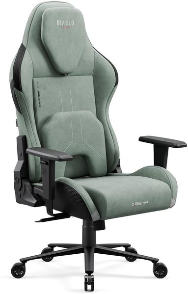 Diablo Gaming Stuhl Stoff X.One Prime Gamer Stuhl Ergonomisch mit Magnetische Kopfstütze und Kühlender Sitz Robuste Metallbasis, Höhenverstellbare Armlehnen Pc Stuhl, Gaming Chair 140 kg Ghotic Green