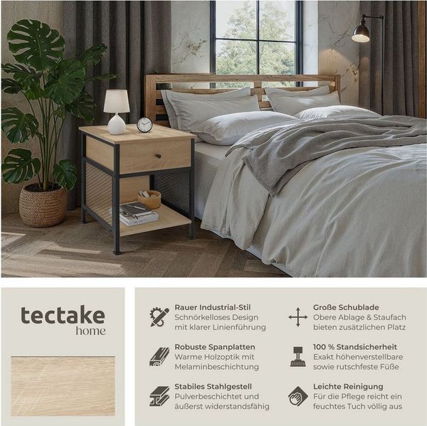 tectake Nachttisch Killarney (1-St, 3 tlg), Rustikaler Nachttisch im markanten Fabrik-Stil