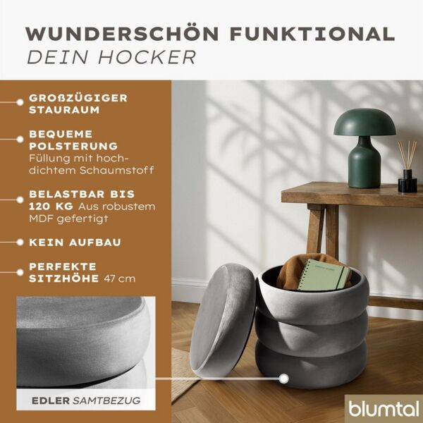 Blumtal Sitzhocker Hocker mit Stauraum mit Bouclé oder Velvet-Bezug, robuste Sitztruhe mit Stauraum und extrem Dickes MDF