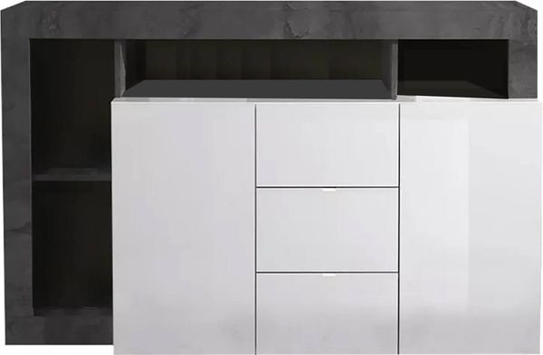 Dmora Kommode Atlantica, Wohnzimmerbuffet, Wohnzimmer-Sideboard, Moderne Küchen-Speisekammer, Made in Italy, 146x42 h93 cm, Glänzendes Weiß und Schiefer