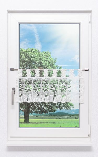 Scheibengardine Plauener Spitze - Blüte (Bx H) 64cm * 32cm weiß
