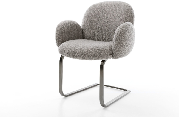 Freischwinger Nube-Flex mit Armlehnen Bouclé Silbergrau Freischwinger flach Graphit Taschenfederkern