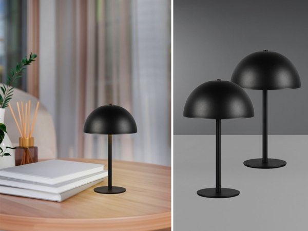 2er SET Akku Tischlampen Schwarz, Touch dimmbar, USB aufladbar, Höhe 21cm