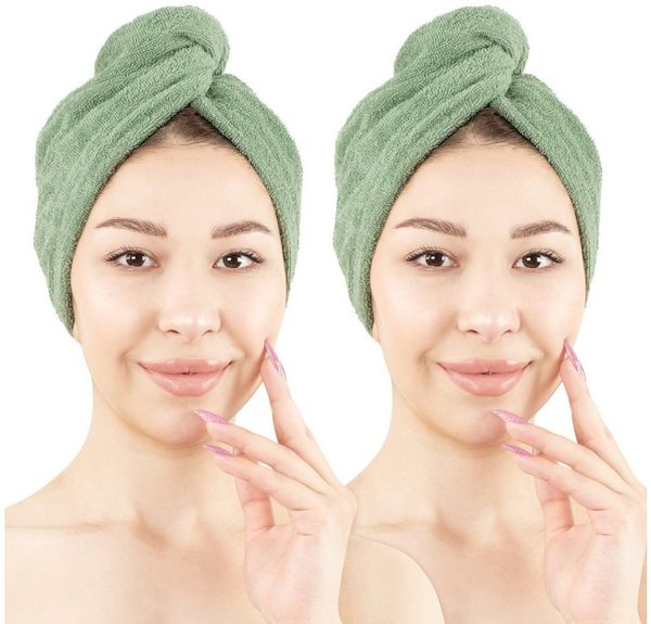HAMMETEX Turban-Handtuch 2er Set Haarturban Damen, 100% Baumwolle, Flauschig & Schnelltrocknend, Frottier (Set, 2-St), Uni-Farben, weich