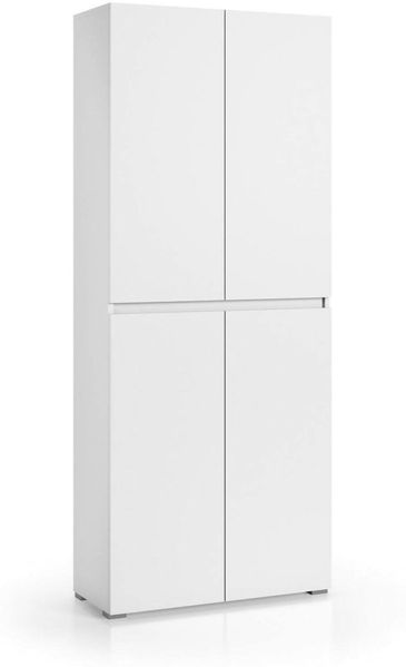 Dmora Großer Mehrzweck-Kleiderschrank Arro, Schuhregal mit verstellbaren Regalen, Schuhschrank mit 4 Türen, 100 % Made in Italy, 80 x 37 x 195 cm, Weiß