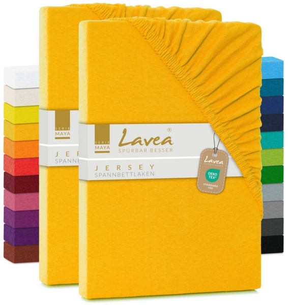 Lavea Spannbettlaken Maya, in Gr. 60x140, 90x200, 120x200, 140x200, 180x200 oder 200x220 cm, Baumwolle, Gummizug: rundum, (2 Stück), Jersey Spannbetttuch für Topper, Boxspring- und Wasserbetten