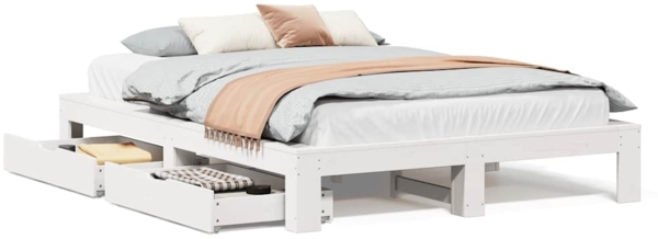 vidaXL Massivholzbett ohne Matratze Weiß 140x200 cm Kiefernholz 3309000