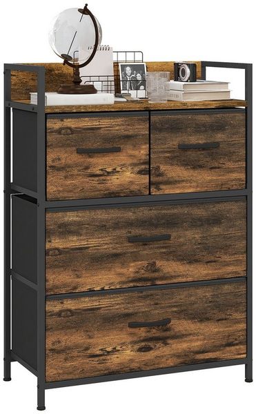 HOMCOM Kommode mit 4 Faltbaren Schubladen aus Stoff, Regal und Griff (Aufbewahrungsschrank, 1 St, Sideboard), für Wohnzimmer, Braun