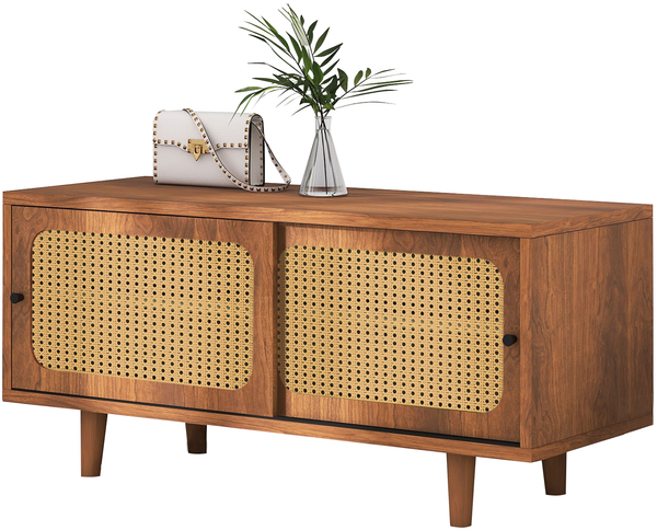 Sideboard 104x40x48 cm, Rattan-Türen, verstellbare Einlegeböden, Walnuss Bild 3