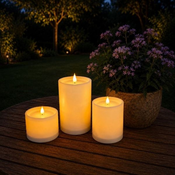 Online-Fuchs LED Solarleuchte - 3 LED Solar Kerzen, aufladbar für draußen - Lampen Outdoor, realistische Kerzenflamme, warmweiß, zusätzlich im Inneren beleuchtet - 9, 12 und 17 cm hoch