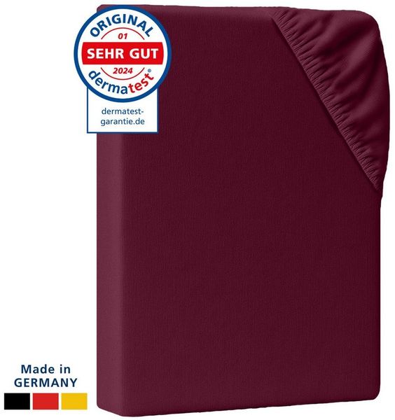 AM Qualitätsmatratzen Spannbettlaken Baumwolle in bordeaux, Bettlaken für Topper, Made in Germany, Baumwolle, Gummizug: rundum, (1 Stück), 90x200x12