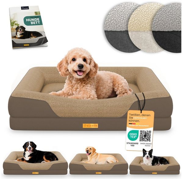 ELONEO Hundebett ELONEO - Orthopädisches Premium Hundebett, gelenkschonend, waschbar, Aus kuscheligem Sherpa-Fleece und strapazierfähigem Sofastoff